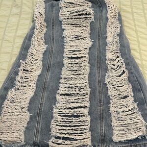 SHEIN Blue and White Distressed Mini Dress